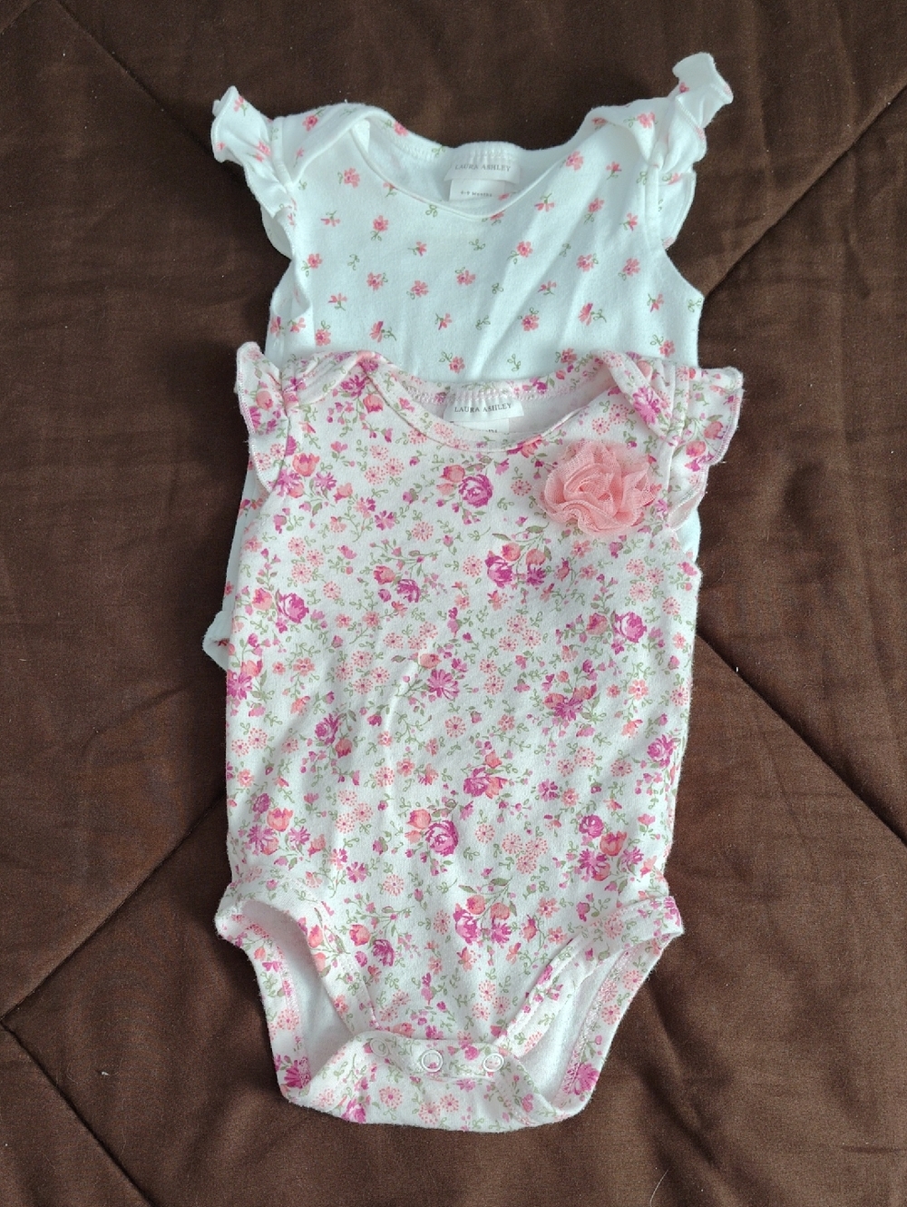Laura Ashley Pink Floral Baby One-Piece Bodysuit with Ruffle Sleeves